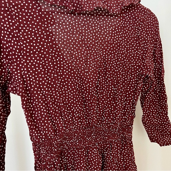 Abercrombie Burgundy Polka Dot Tie Front Dress Size SP - Picture 5 of 6